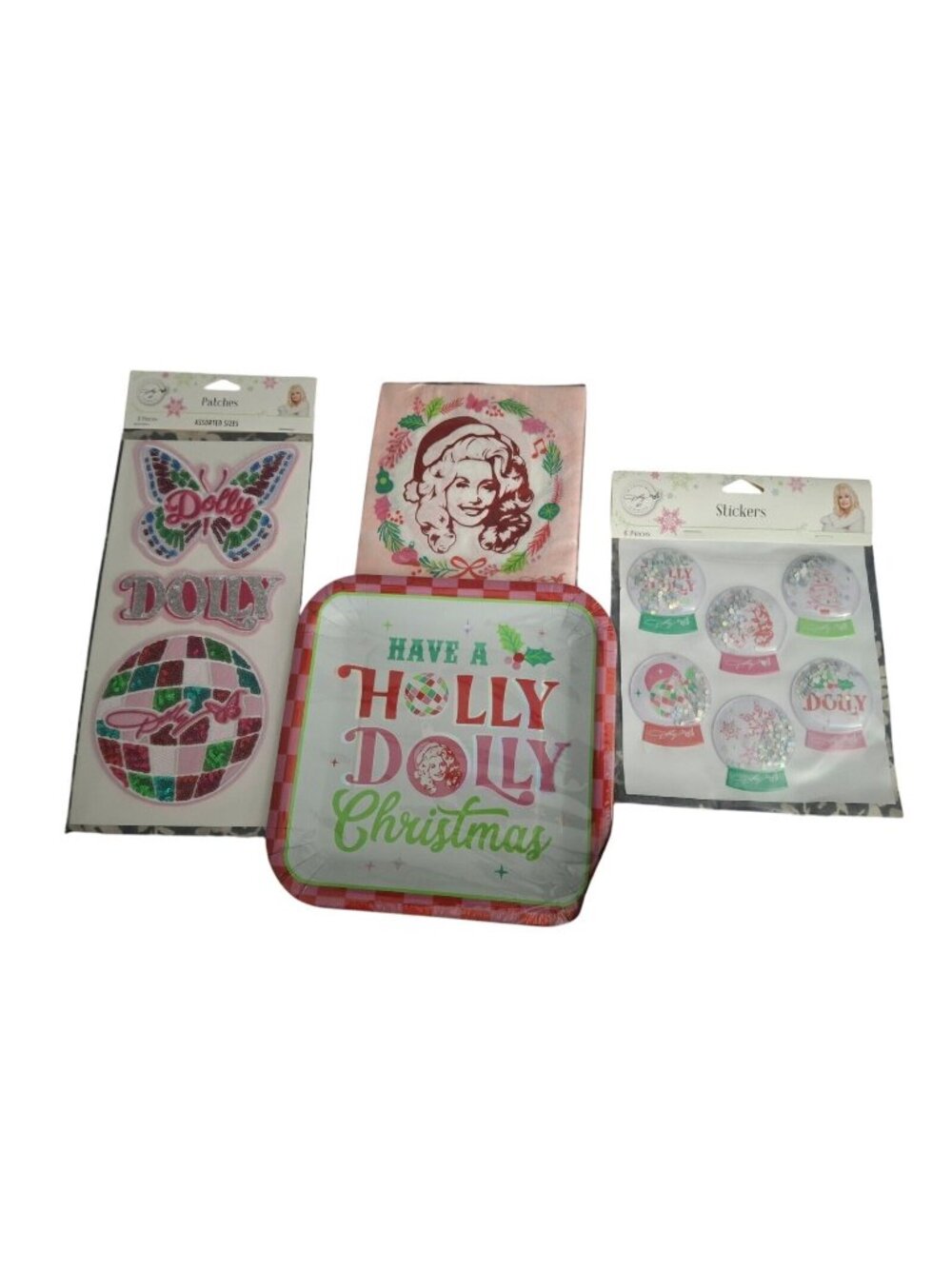 Dolly Parton Holly Jolly Christmas Party Set 4 Patches 6 Stickers Plates Napkins